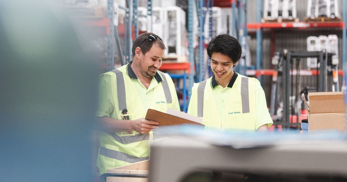 Just Water workers in the warehouse