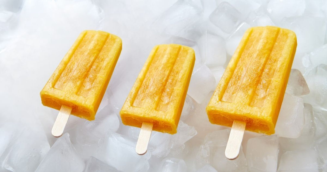 Refreshing homemade ice blocks using Just Water Drops - peach & passionfruit flavour