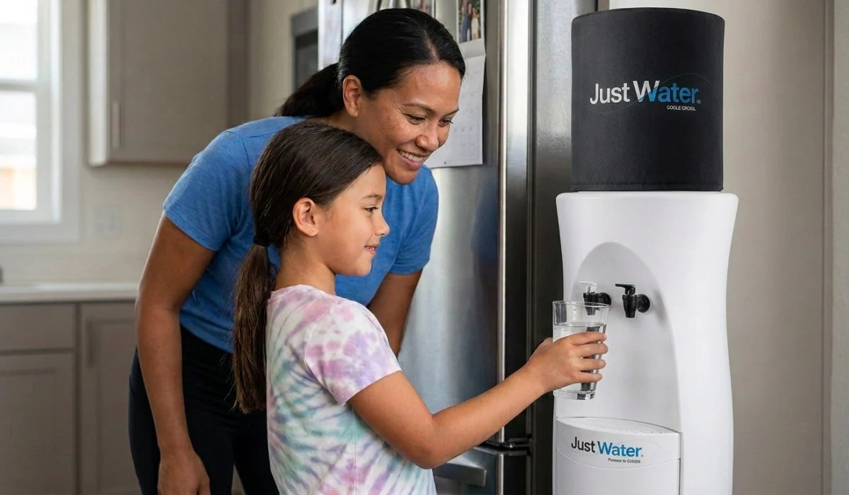 Mother and daughter using the Just Water cooler